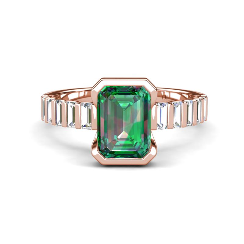 Dionne 3.56 ctw Emerald Shape Created Alexandrite (9 X 7 mm) accented Baguette Shape Lab Grown Diamonds Engagement Ring 