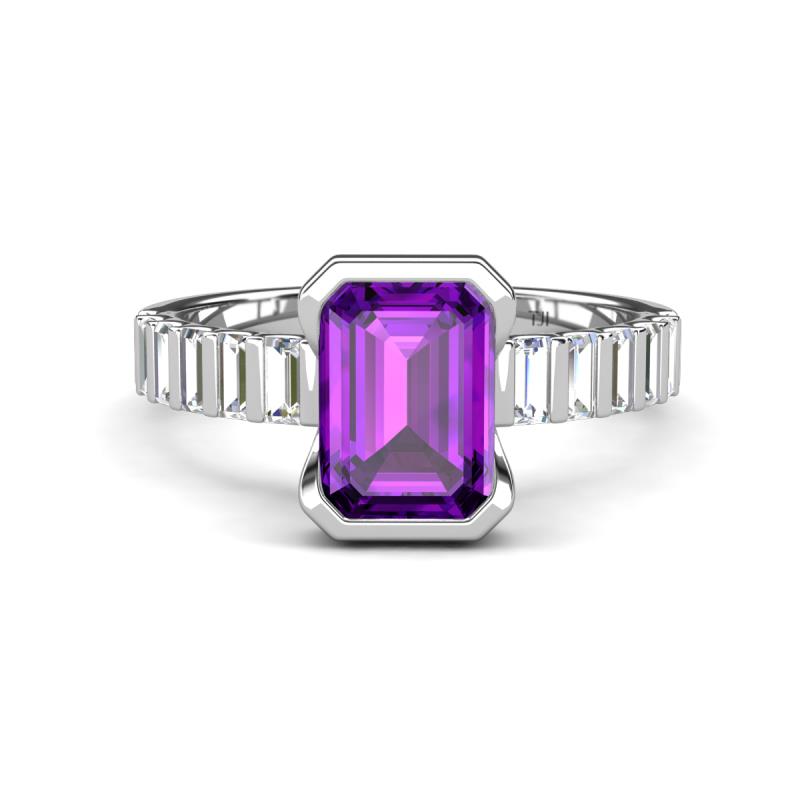Dionne 2.85 ctw Emerald Shape Amethyst (9 X 7 mm) accented Baguette Shape Lab Grown Diamonds Engagement Ring 