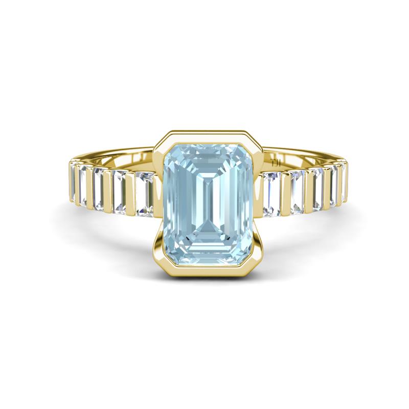 Dionne 2.60 ctw Emerald Shape Aquamarine (9 X 7 mm) accented Baguette Shape Lab Grown Diamonds Engagement Ring 