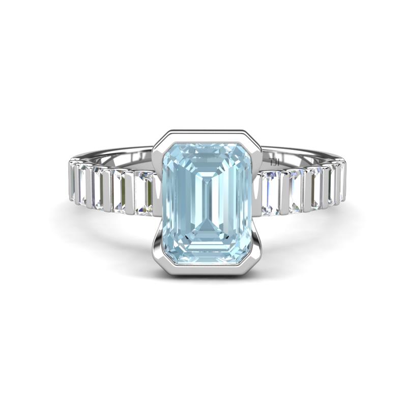 Dionne 2.60 ctw Emerald Shape Aquamarine (9 X 7 mm) accented Baguette Shape Lab Grown Diamonds Engagement Ring 