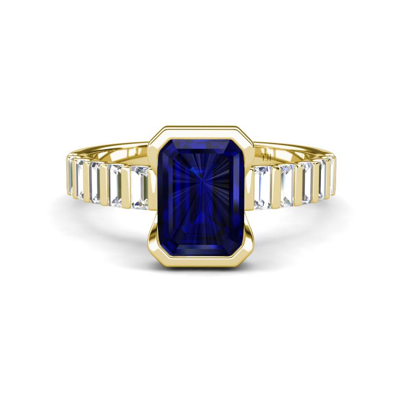 Dionne 3.10 ctw Emerald Shape Created Blue Sapphire (9 X 7 mm) accented Baguette Shape Lab Grown Diamonds Engagement Ring 