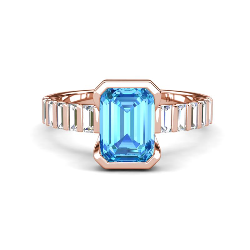 Dionne 3.60 ctw Emerald Shape Blue Topaz (9 X 7 mm) accented Baguette Shape Lab Grown Diamonds Engagement Ring 