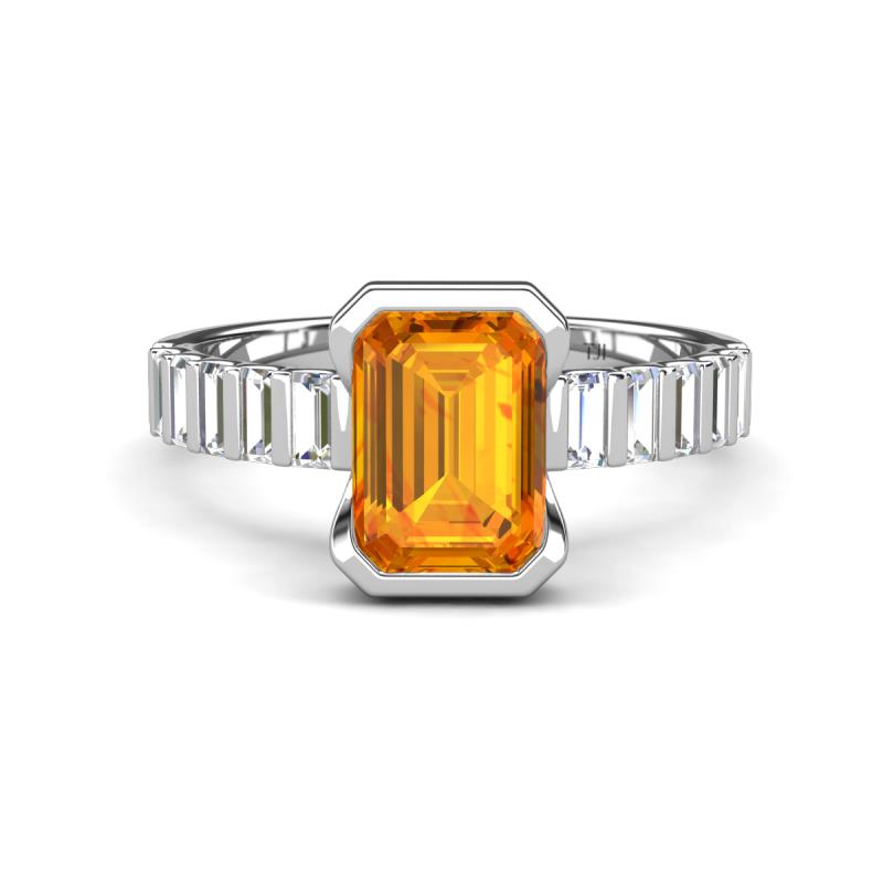 Dionne 2.85 ctw Emerald Shape Citrine (9 X 7 mm) accented Baguette Shape Lab Grown Diamonds Engagement Ring 
