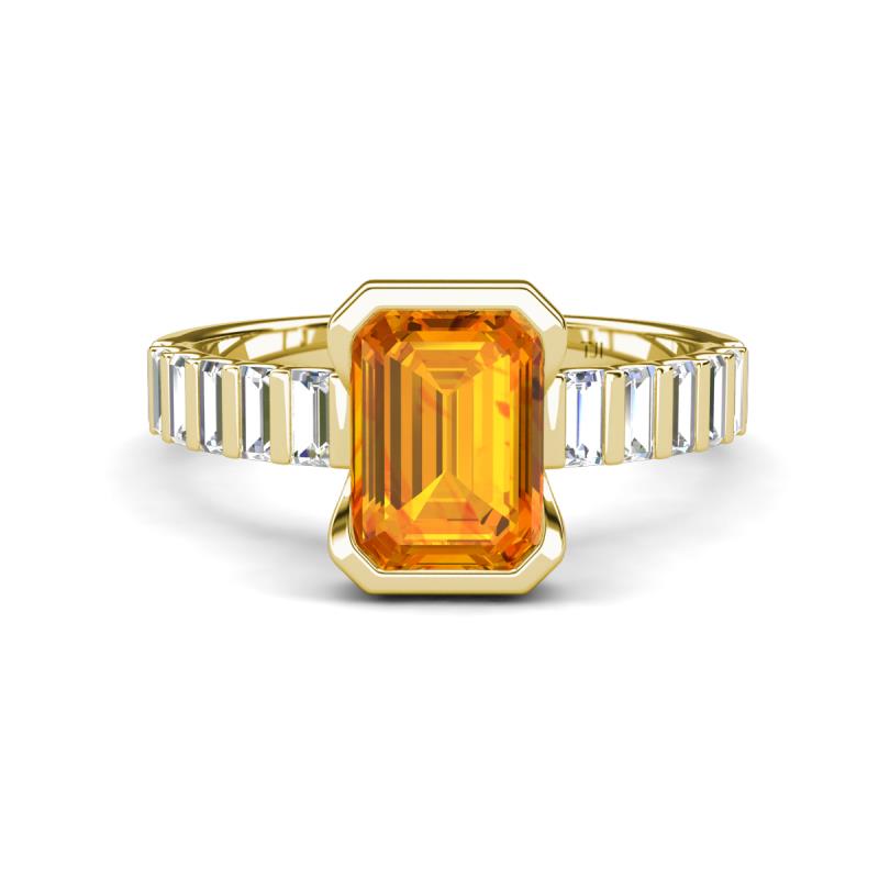 Dionne 2.85 ctw Emerald Shape Citrine (9 X 7 mm) accented Baguette Shape Lab Grown Diamonds Engagement Ring 