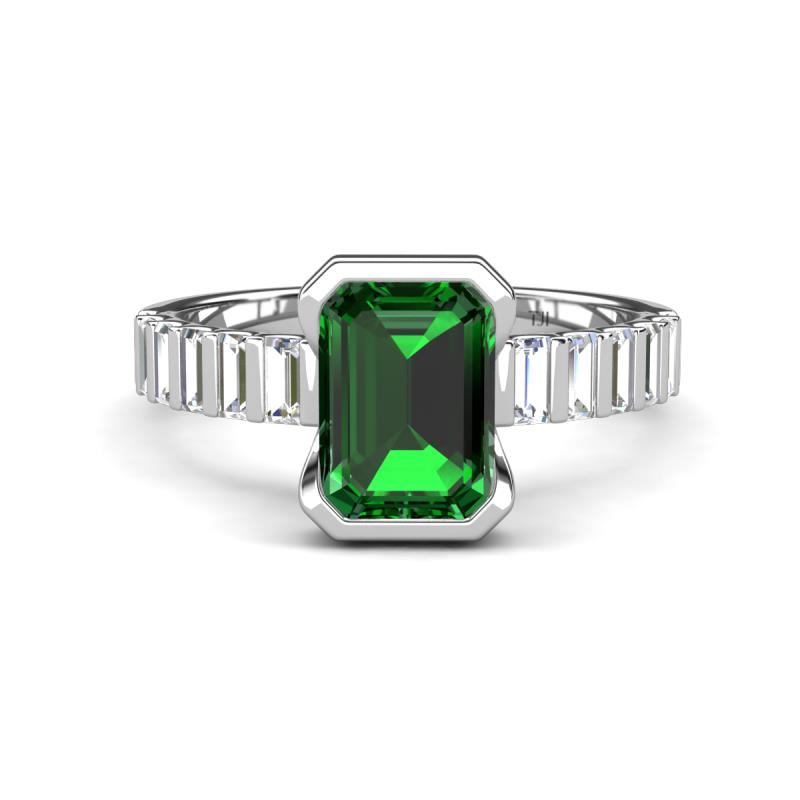 Dionne 2.50 ctw Emerald Shape Created Emerald (9 X 7 mm) accented Baguette Shape Lab Grown Diamonds Engagement Ring 