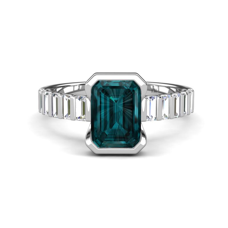 Dionne 3.60 ctw Emerald Shape London Blue Topaz (9 X 7 mm) accented Baguette Shape Lab Grown Diamonds Engagement Ring 