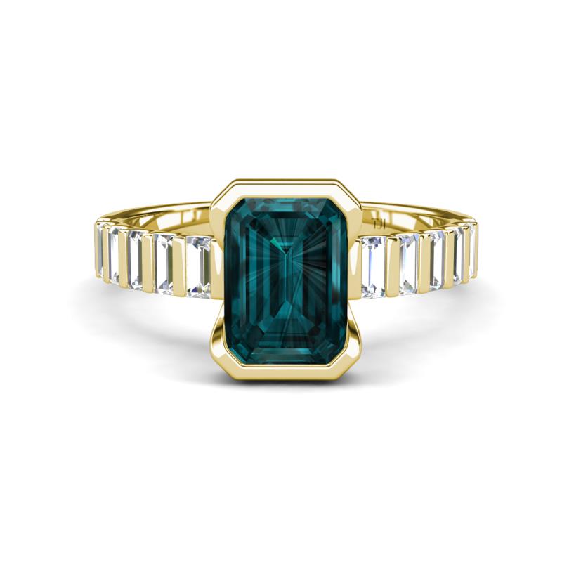 Dionne 3.60 ctw Emerald Shape London Blue Topaz (9 X 7 mm) accented Baguette Shape Lab Grown Diamonds Engagement Ring 