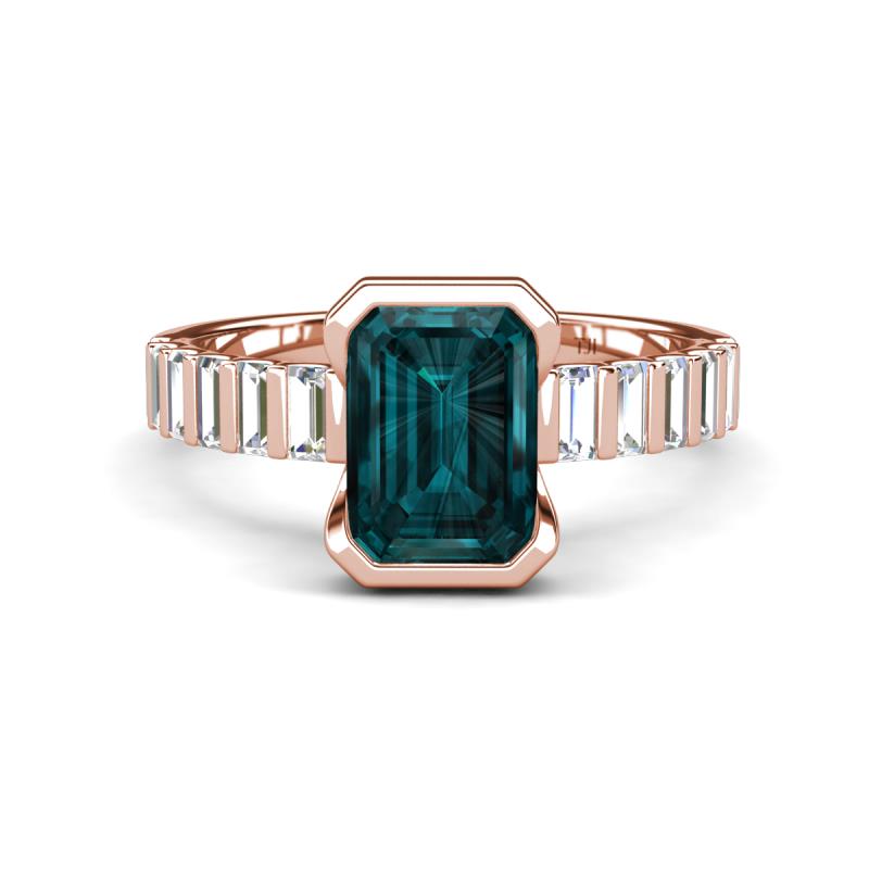 Dionne 3.60 ctw Emerald Shape London Blue Topaz (9 X 7 mm) accented Baguette Shape Lab Grown Diamonds Engagement Ring 