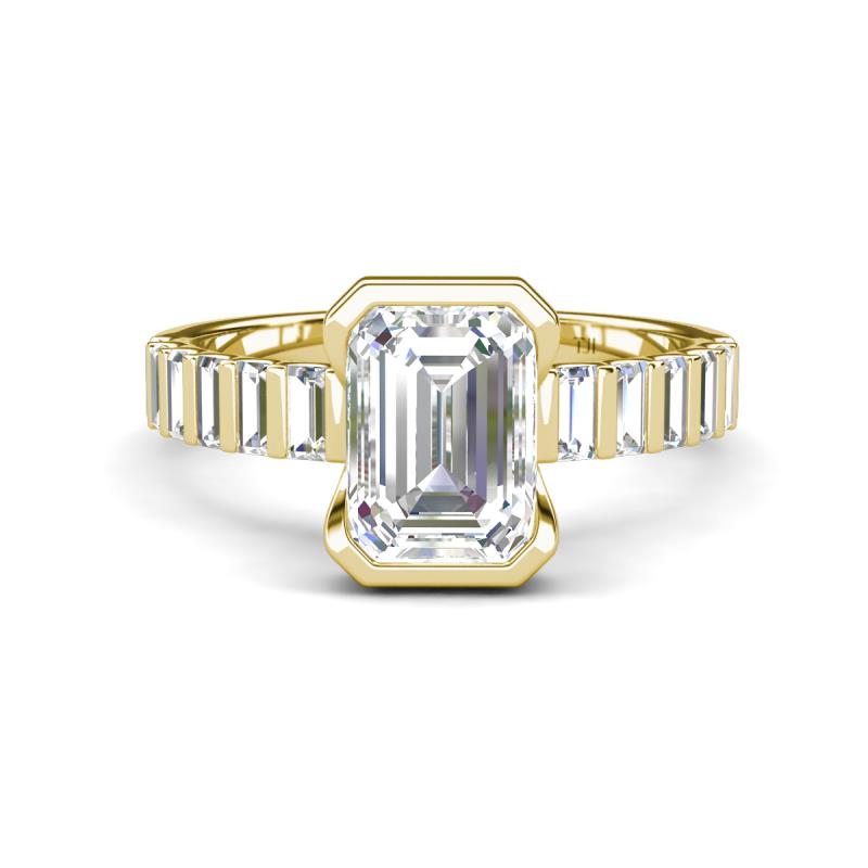 Dionne 2.40 ctw Emerald Shape Moissanite (9 X 7 mm) accented Baguette Shape Lab Grown Diamonds Engagement Ring 