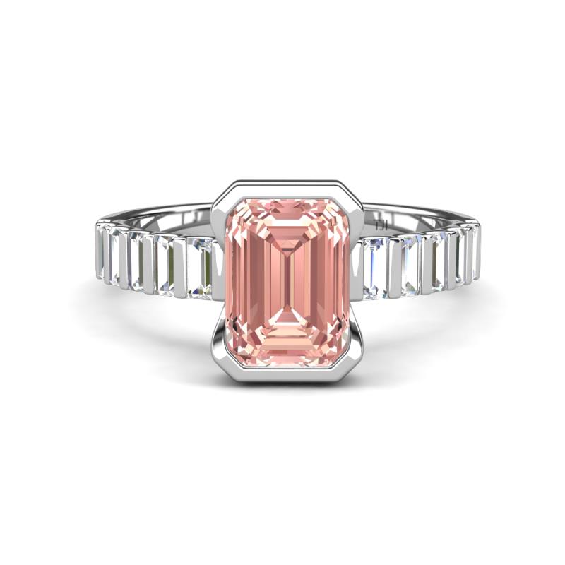 Dionne 2.85 ctw Emerald Shape Morganite (9 X 7 mm) accented Baguette Shape Lab Grown Diamonds Engagement Ring 