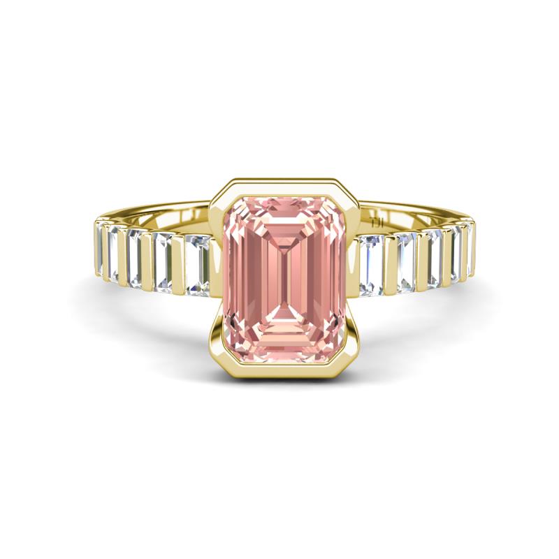 Dionne 2.85 ctw Emerald Shape Morganite (9 X 7 mm) accented Baguette Shape Lab Grown Diamonds Engagement Ring 
