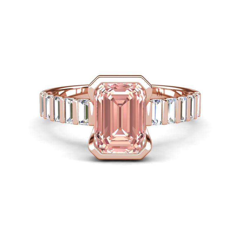 Dionne 2.85 ctw Emerald Shape Morganite (9 X 7 mm) accented Baguette Shape Lab Grown Diamonds Engagement Ring 