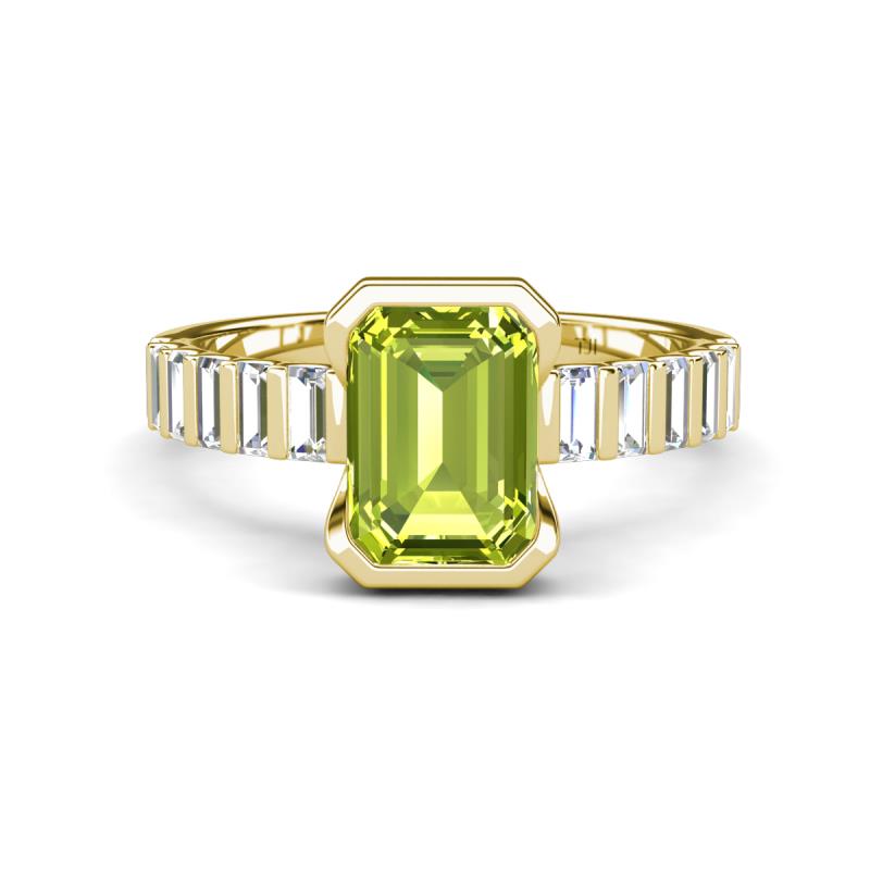 Dionne 3.05 ctw Emerald Shape Peridot (9 X 7 mm) accented Baguette Shape Lab Grown Diamonds Engagement Ring 