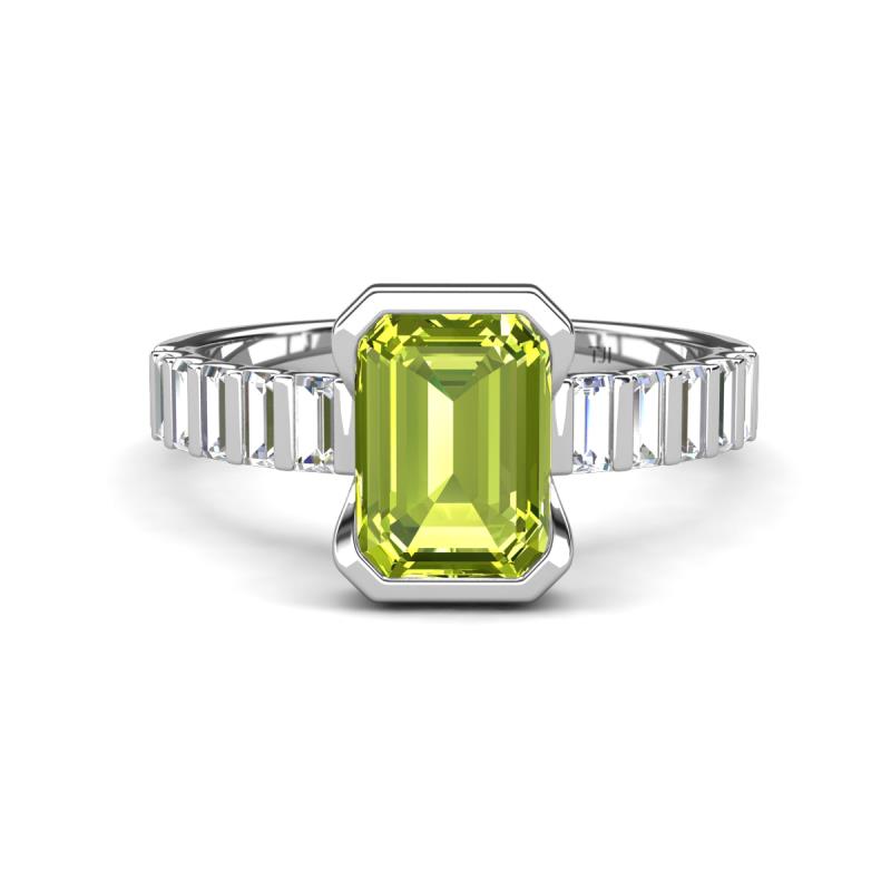 Dionne 3.05 ctw Emerald Shape Peridot (9 X 7 mm) accented Baguette Shape Lab Grown Diamonds Engagement Ring 
