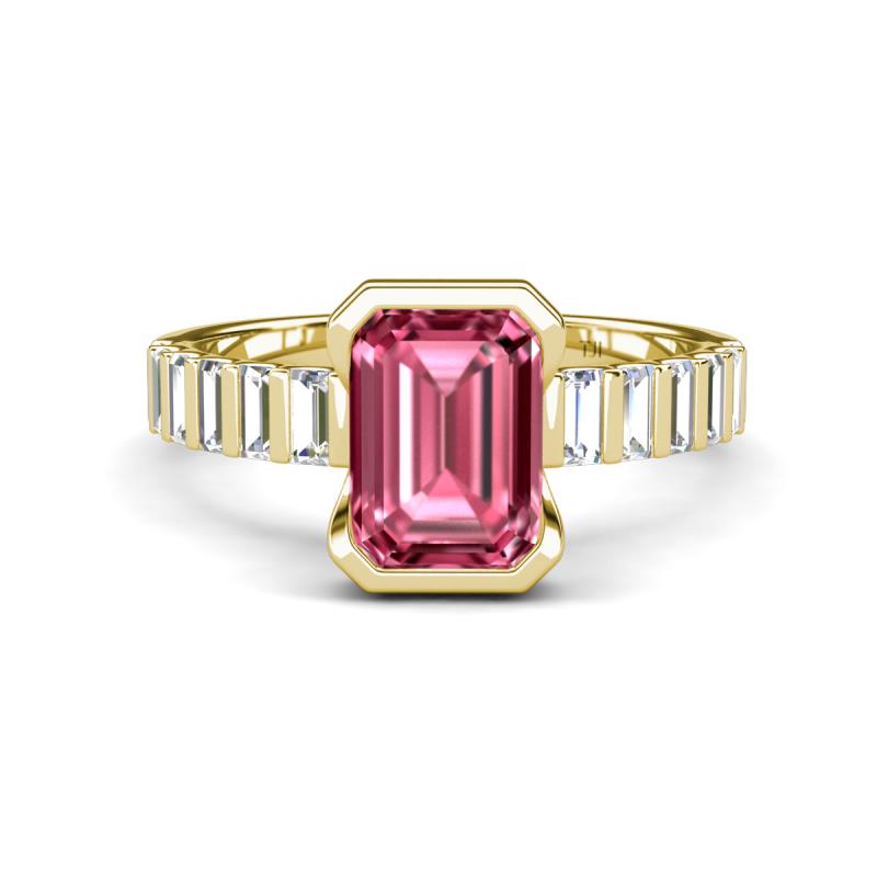 Dionne 3.45 ctw Emerald Shape Pink Tourmaline (9 X 7 mm) accented Baguette Shape Lab Grown Diamonds Engagement Ring 