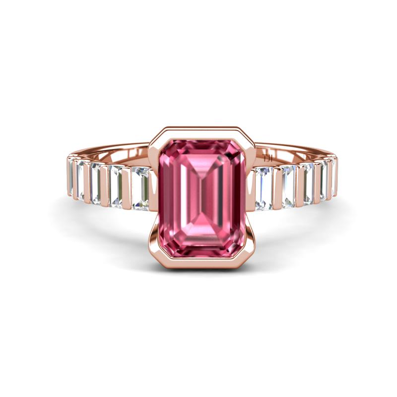 Dionne 3.45 ctw Emerald Shape Pink Tourmaline (9 X 7 mm) accented Baguette Shape Lab Grown Diamonds Engagement Ring 