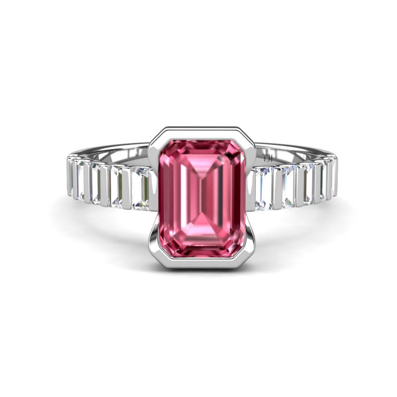 Dionne 3.45 ctw Emerald Shape Pink Tourmaline (9 X 7 mm) accented Baguette Shape Lab Grown Diamonds Engagement Ring 
