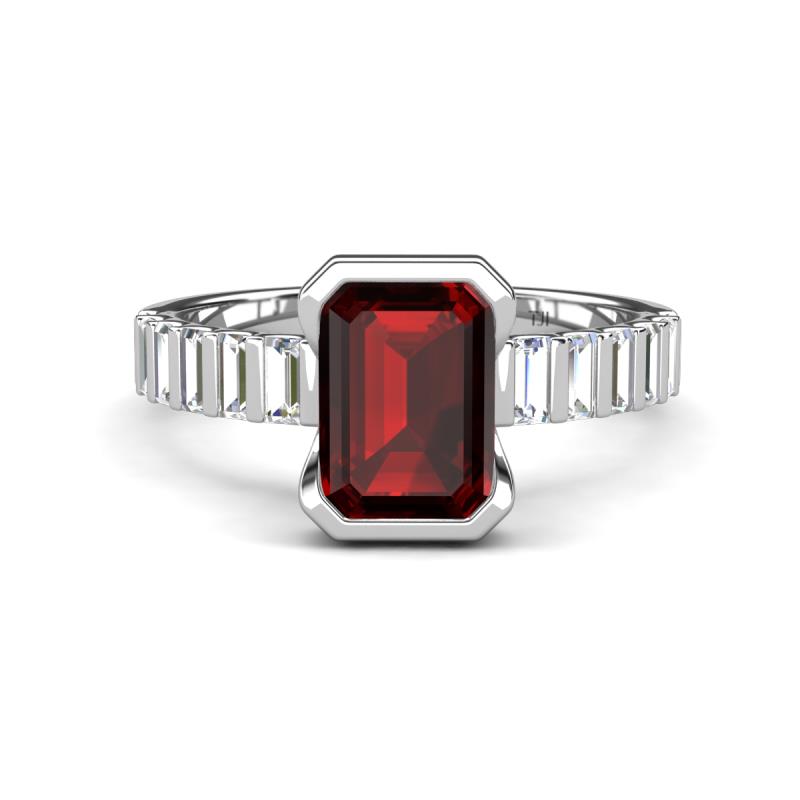 Dionne 3.60 ctw Emerald Shape Red Garnet (9 X 7 mm) accented Baguette Shape Lab Grown Diamonds Engagement Ring 