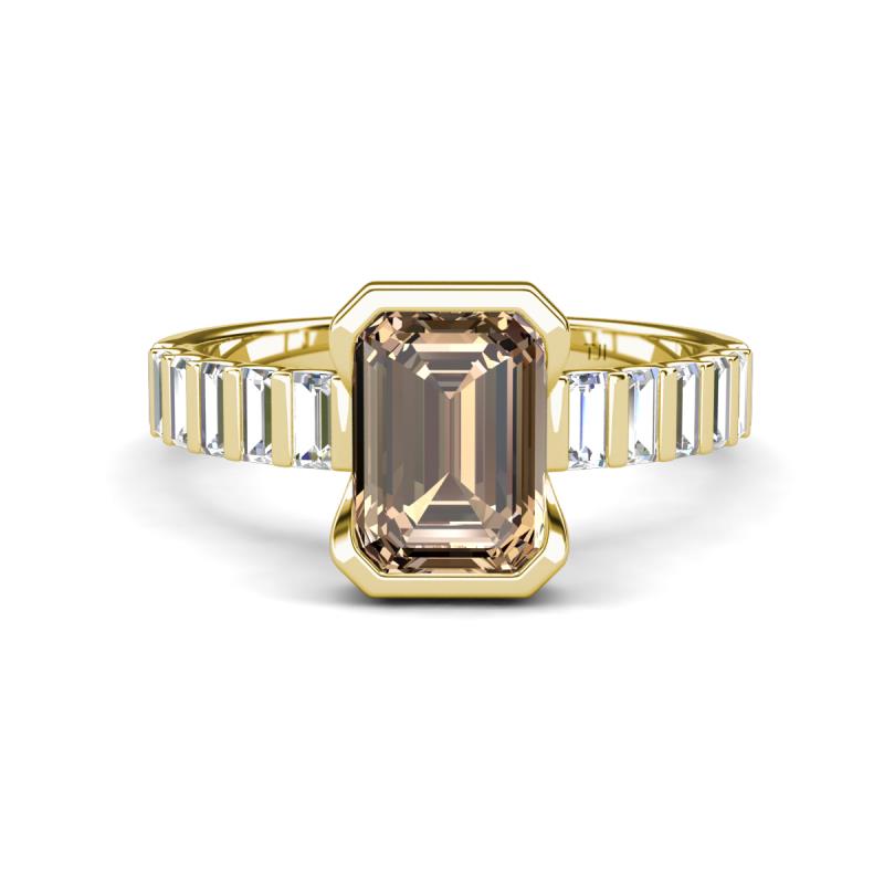 Dionne 2.85 ctw Emerald Shape Smoky Quartz (9 X 7 mm) accented Baguette Shape Lab Grown Diamonds Engagement Ring 