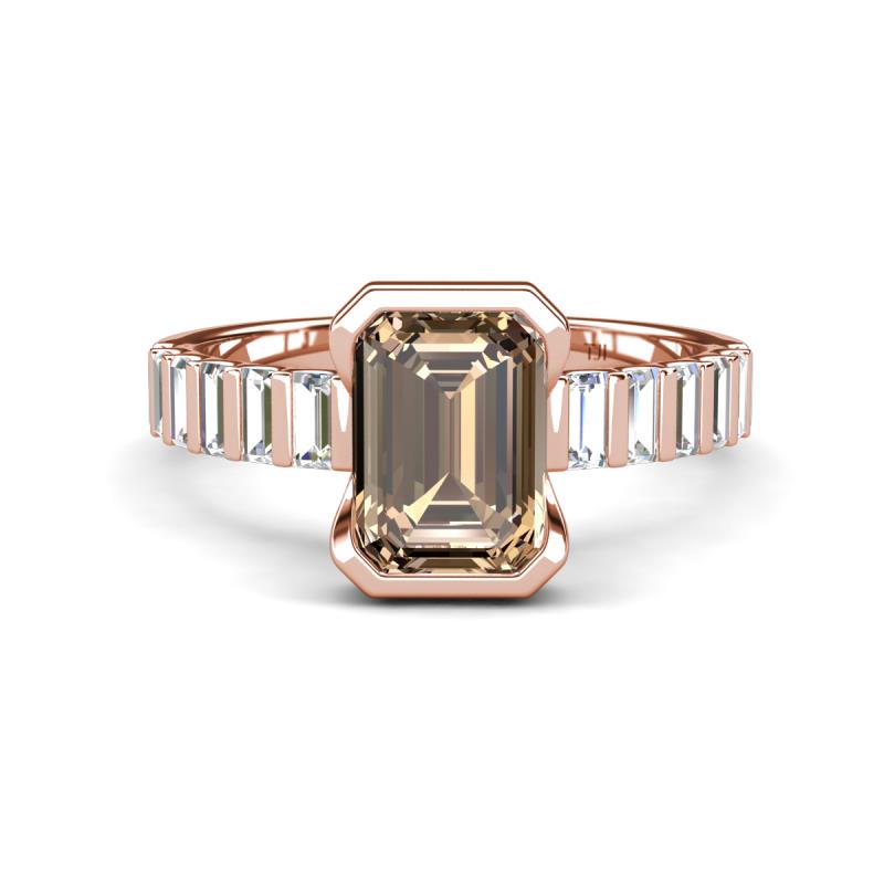 Dionne 2.85 ctw Emerald Shape Smoky Quartz (9 X 7 mm) accented Baguette Shape Lab Grown Diamonds Engagement Ring 