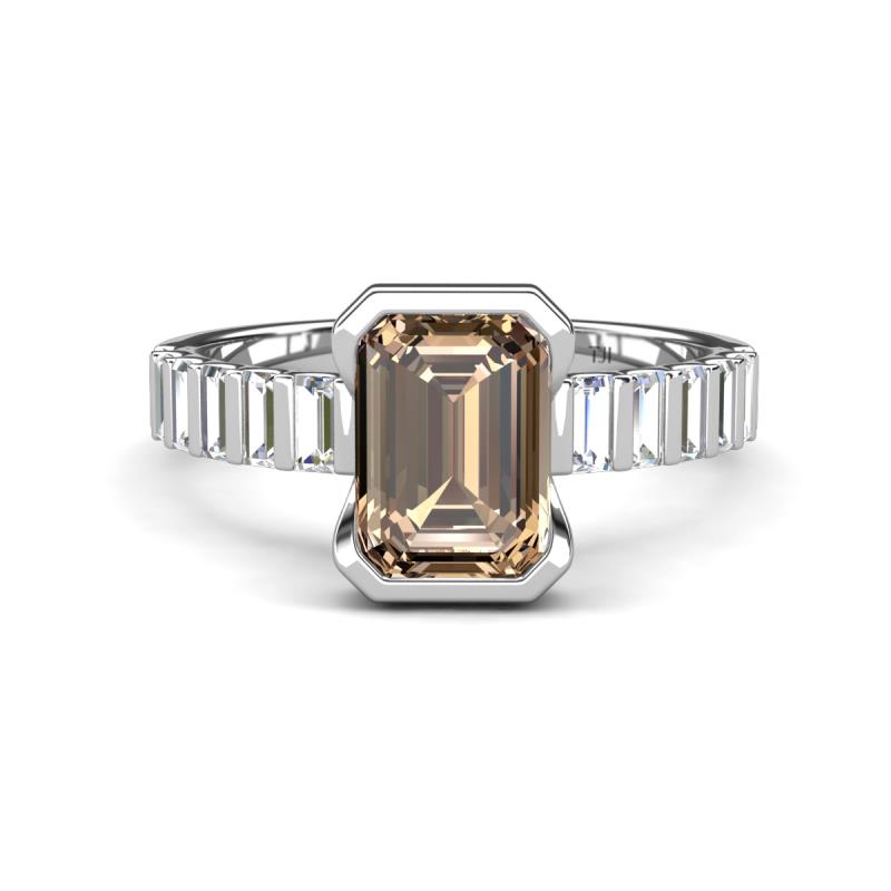 Dionne 2.85 ctw Emerald Shape Smoky Quartz (9 X 7 mm) accented Baguette Shape Lab Grown Diamonds Engagement Ring 