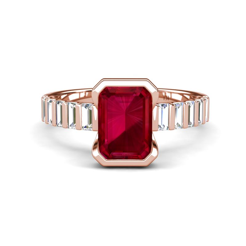 Dionne 3.30 ctw Emerald Shape Created Ruby (9 X 7 mm) accented Baguette Shape Lab Grown Diamonds Engagement Ring 