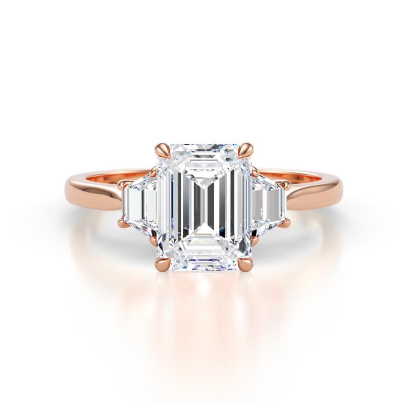 Triada 2.34 ctw IGI Certified Lab Grown Diamond Emerald Shape (8X6 mm) Three Stone Engagement Ring 