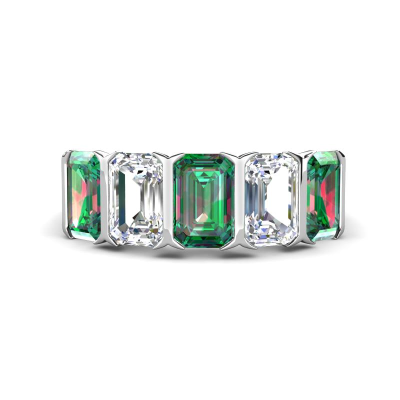 Brianna 3.83 ctw Emerald Shape Created Alexandrite and Lab Grown Diamonds (6x4 mm) Five Stone Wedding Band 