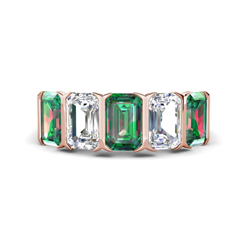 Brianna 3.83 ctw Emerald Shape Created Alexandrite and Lab Grown Diamonds (6x4 mm) Five Stone Wedding Band 
