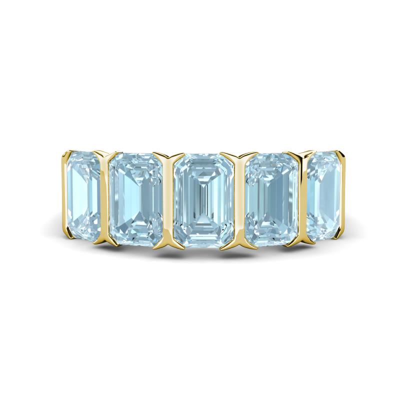 Brianna 2.50 ctw Emerald Shape Aquamarine (6X4 mm) Five Stone Wedding Band 