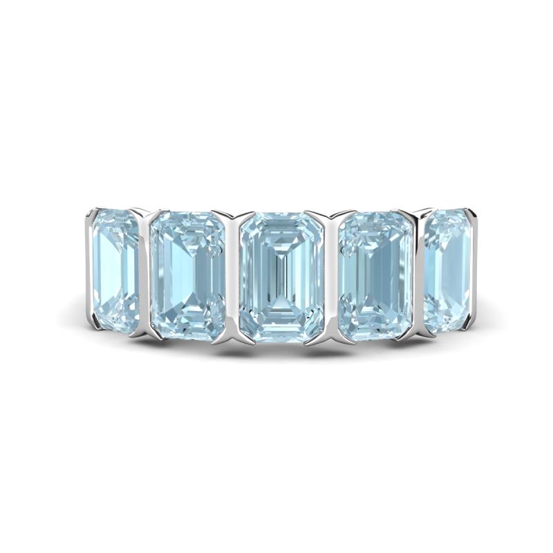 Brianna 2.50 ctw Emerald Shape Aquamarine (6X4 mm) Five Stone Wedding Band 
