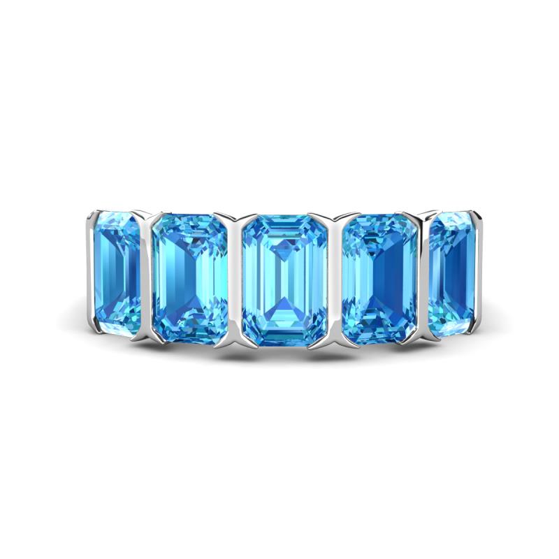 Brianna 3.50 ctw Emerald Shape Blue Topaz (6X4 mm) Five Stone Wedding Band 