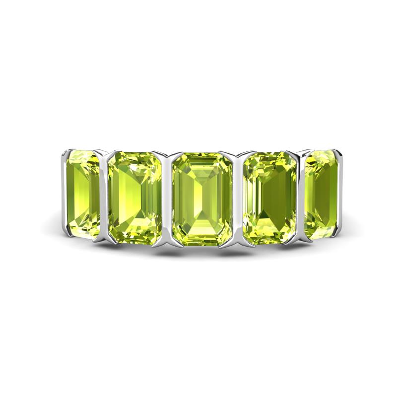 Brianna 3.50 ctw Emerald Shape Peridot (6X4 mm) Five Stone Wedding Band 