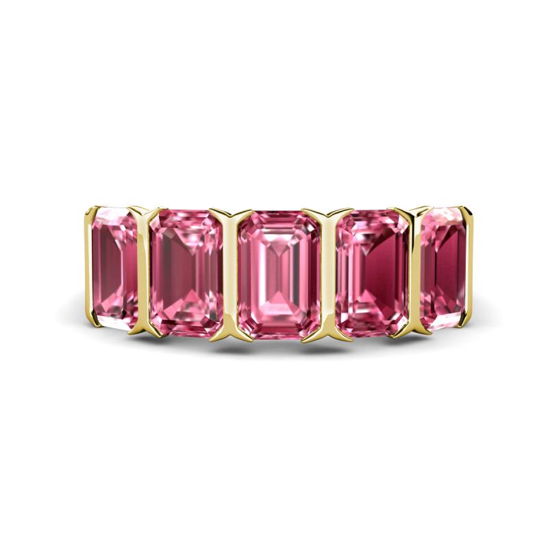 Brianna 3.00 ctw Emerald Shape Pink Tourmaline (6X4 mm) Five Stone Wedding Band 