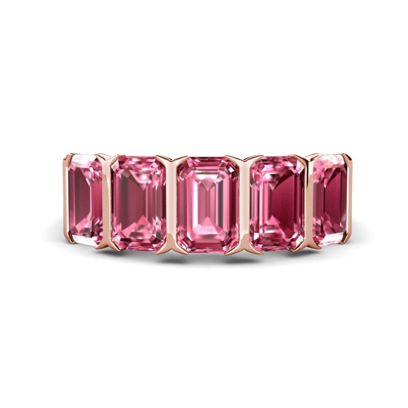 Brianna 3.00 ctw Emerald Shape Pink Tourmaline (6X4 mm) Five Stone Wedding Band 