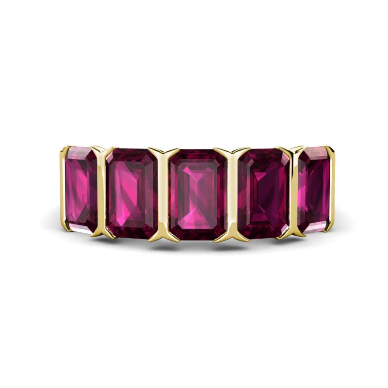 Brianna 3.75 ctw Emerald Shape Rhodolite Garnet (6X4 mm) Five Stone Wedding Band 