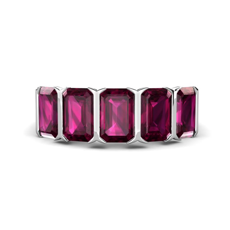Brianna 3.75 ctw Emerald Shape Rhodolite Garnet (6X4 mm) Five Stone Wedding Band 