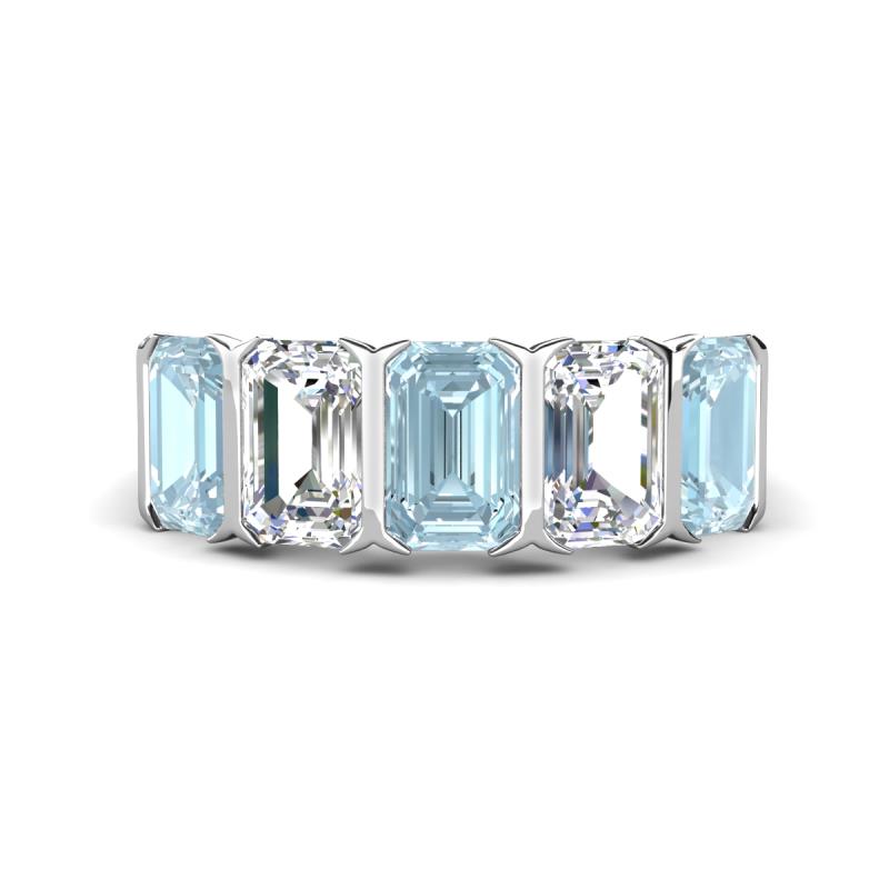 Brianna 2.90 ctw Emerald Shape Aquamarine and Lab Grown Diamonds (6x4 mm) Five Stone Wedding Band 