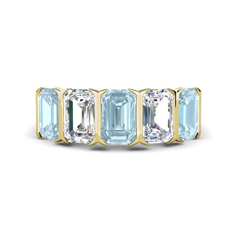 Brianna 2.90 ctw Emerald Shape Aquamarine and Lab Grown Diamonds (6x4 mm) Five Stone Wedding Band 