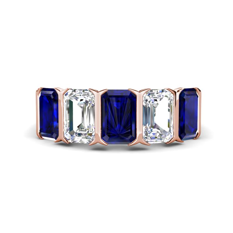 Brianna 3.50 ctw Emerald Shape Blue Sapphire and Lab Grown Diamonds (6x4 mm) Five Stone Wedding Band 