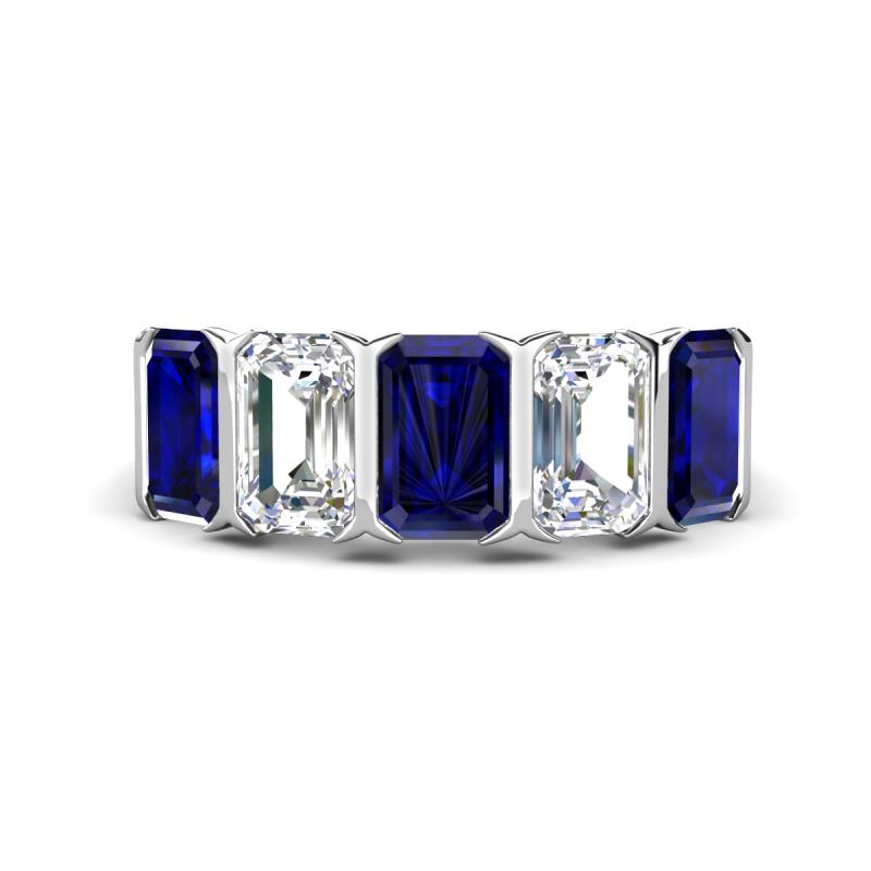 Brianna 3.50 ctw Emerald Shape Blue Sapphire and Lab Grown Diamonds (6x4 mm) Five Stone Wedding Band 