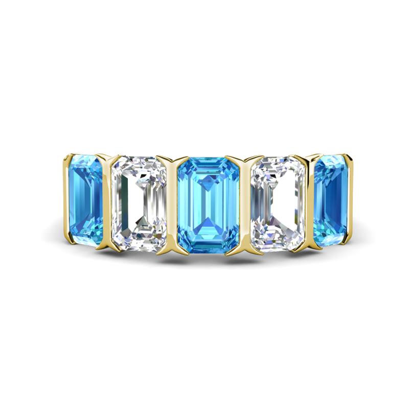 Brianna 3.50 ctw Emerald Shape Blue Topaz and Lab Grown Diamonds (6x4 mm) Five Stone Wedding Band 