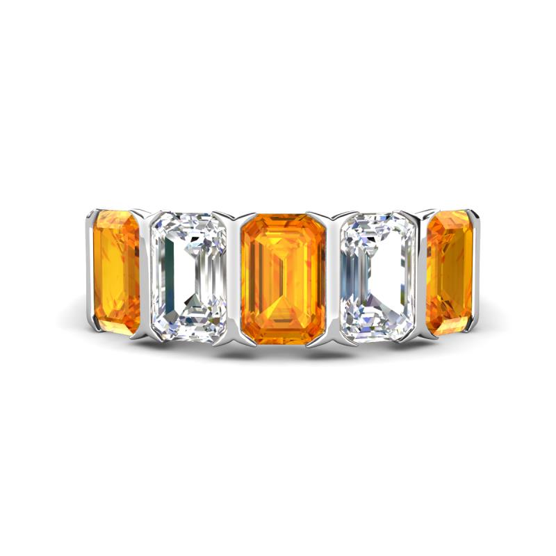 Brianna 3.05 ctw Emerald Shape Citrine and Lab Grown Diamonds (6x4 mm) Five Stone Wedding Band 