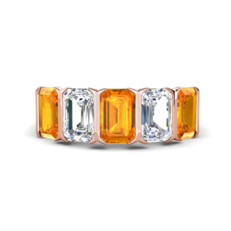 Brianna 3.05 ctw Emerald Shape Citrine and Lab Grown Diamonds (6x4 mm) Five Stone Wedding Band 