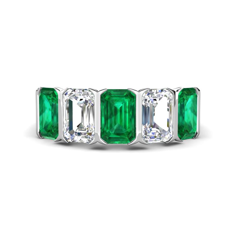 Brianna 2.90 ctw Emerald Shape Emerald and Lab Grown Diamonds (6x4 mm) Five Stone Wedding Band 