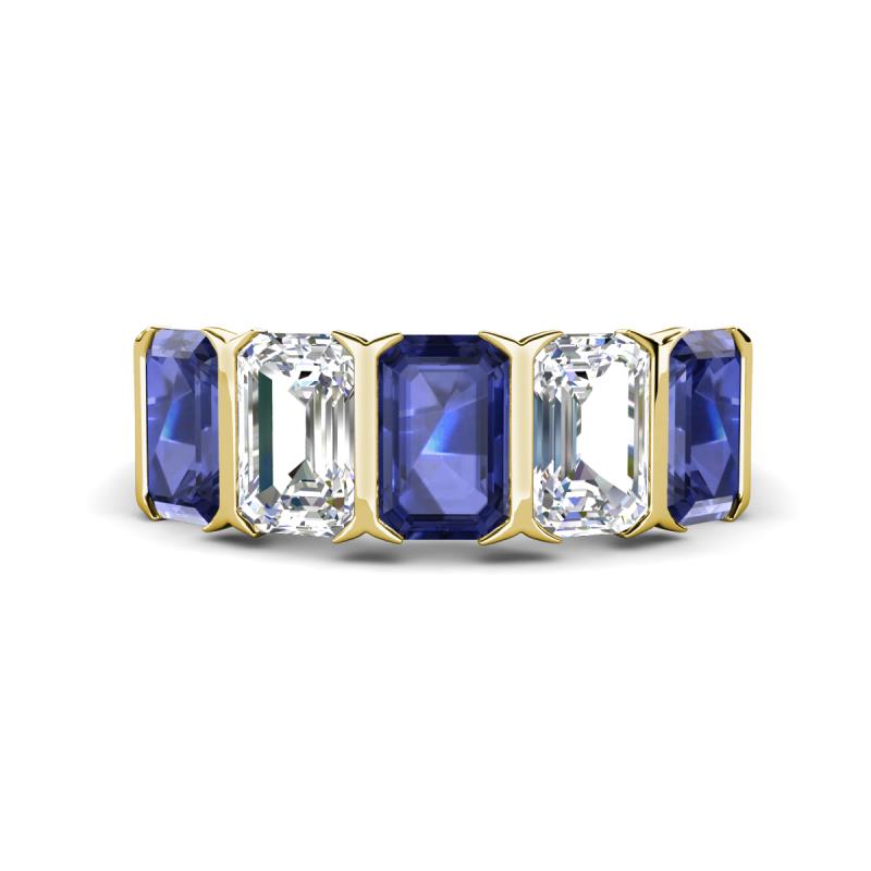 Brianna 3.05 ctw Emerald Shape Iolite and Lab Grown Diamonds (6x4 mm) Five Stone Wedding Band 