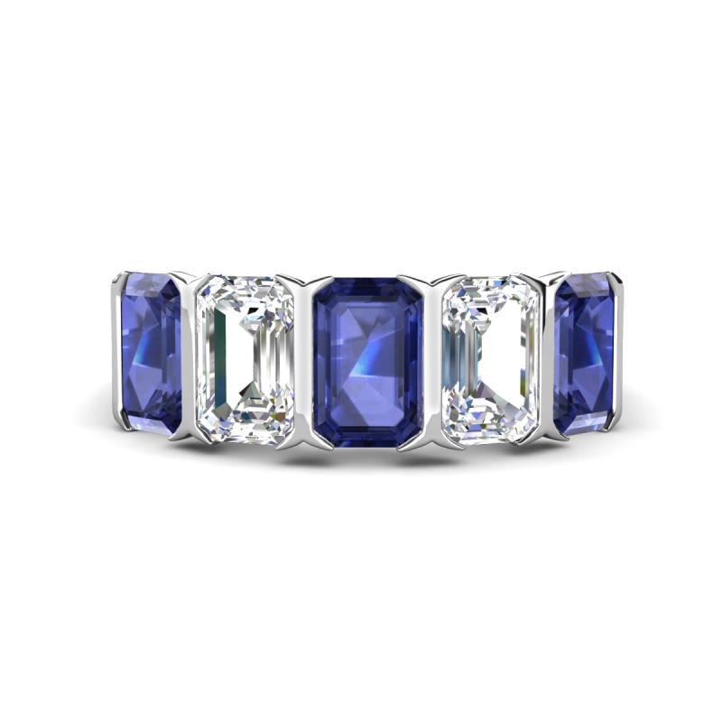 Brianna 3.05 ctw Emerald Shape Iolite and Lab Grown Diamonds (6x4 mm) Five Stone Wedding Band 