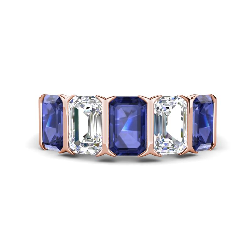 Brianna 3.05 ctw Emerald Shape Iolite and Lab Grown Diamonds (6x4 mm) Five Stone Wedding Band 