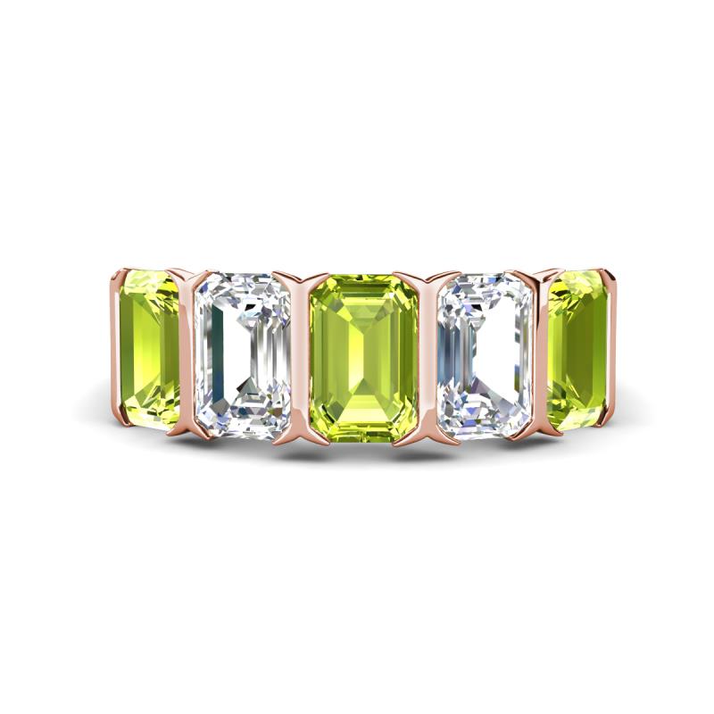 Brianna 3.50 ctw Emerald Shape Peridot and Lab Grown Diamonds (6x4 mm) Five Stone Wedding Band 