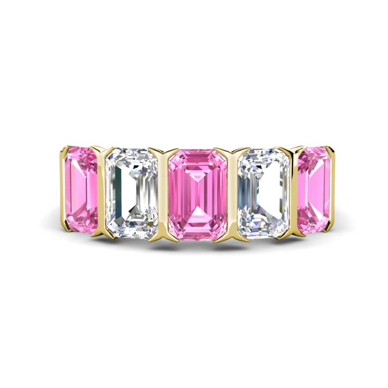 Brianna 3.20 ctw Emerald Shape Pink Sapphire and Lab Grown Diamonds (6x4 mm) Five Stone Wedding Band 